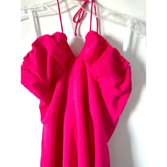 Superdown Revolve Halter Low Cut Mini Dress Bright Pink Size Small NEW